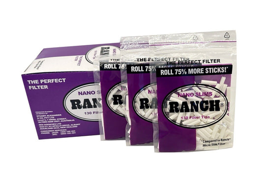 One pack of 12X Ranch Nano Slim Cigarette Filters, 12 Bags of 130 Filter Tips