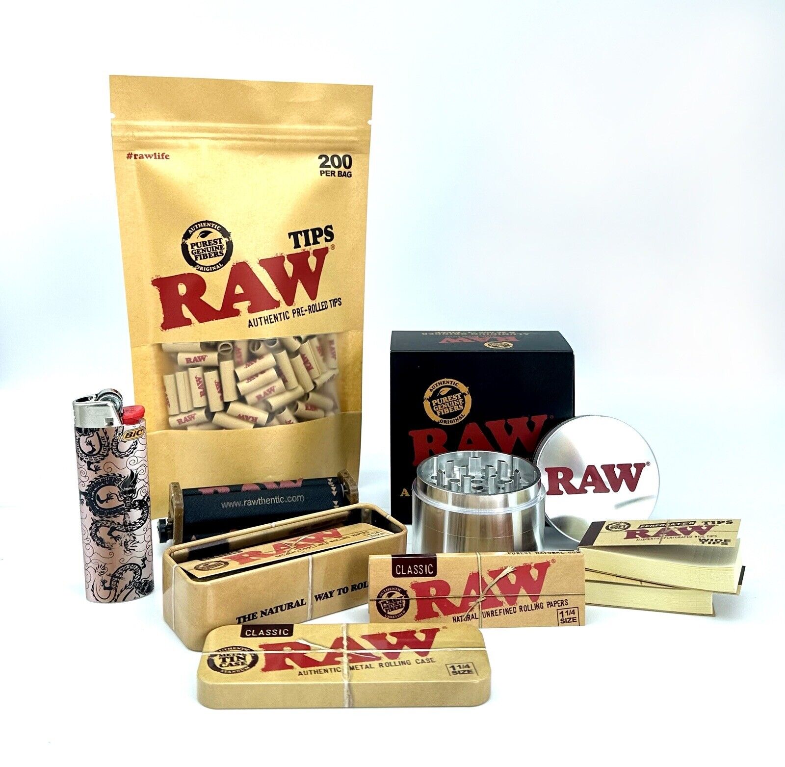 RAW Tin set with 2 RAW tips +RAW rolling machine+5 paper+RAW Grinder+B ...