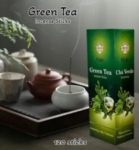 Flute fragrant charcoal incense sticks GREEN TEA 6 Hex packets of 20 sticks.Total 120 Sticks