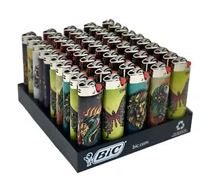 One Pack of 50 X Large Bic Lighters Maxi Multi Coloured Cigarette Lighters Tattoo