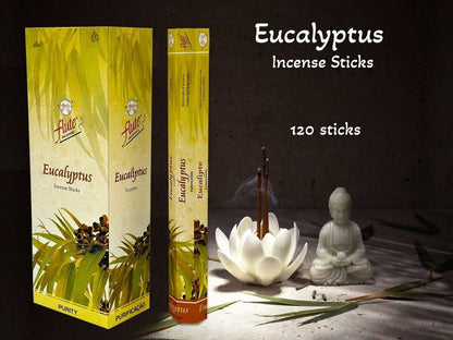 Flute fragrant charcoal incense sticks EUCALYPTUS 6 Hex packets of 20 sticks. Total 120 Sticks